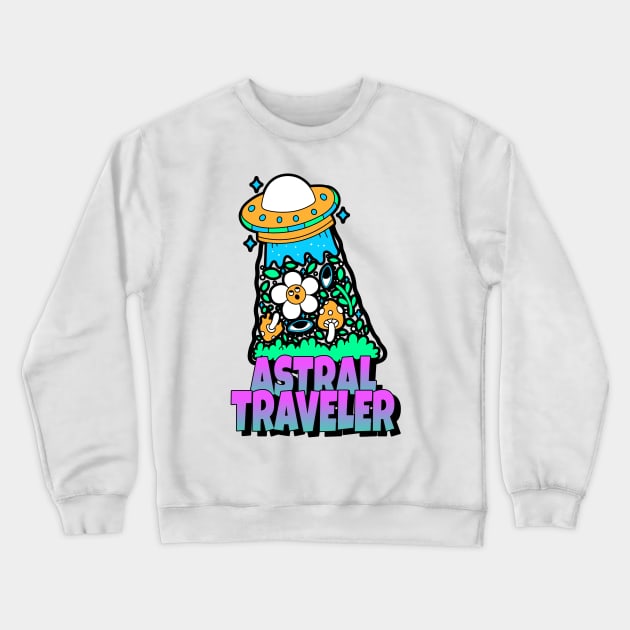 Astral Traveler Space Ship Shrooms Crewneck Sweatshirt by Tip Top Tee's